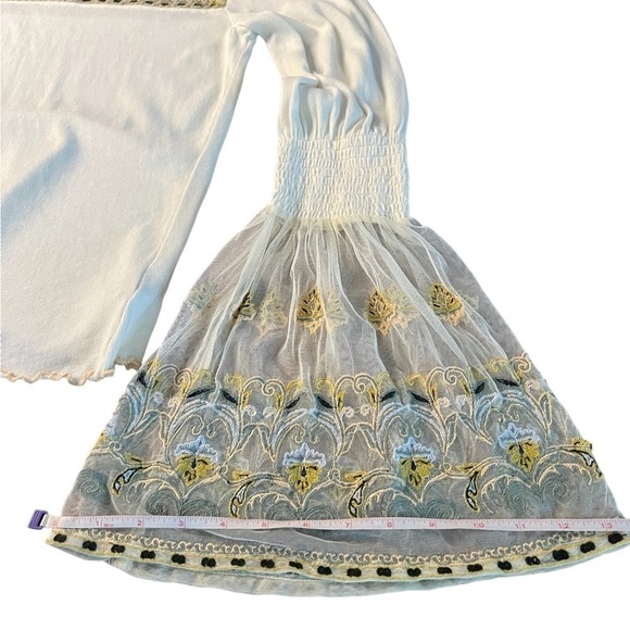 FREE PEOPLE WOMENS CREME AND SHEER BOHO LONG BELL SLEEVES TOP SIZE LARGE - Picture 12 of 16